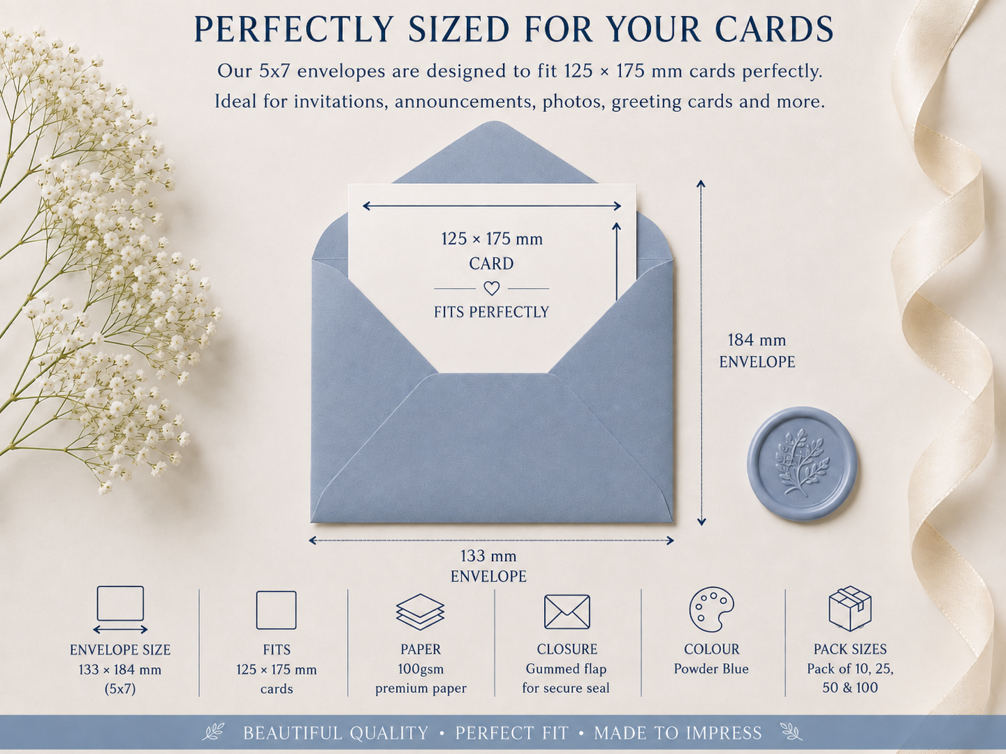 5x7 Powder Blue Envelopes – 133 × 184mm