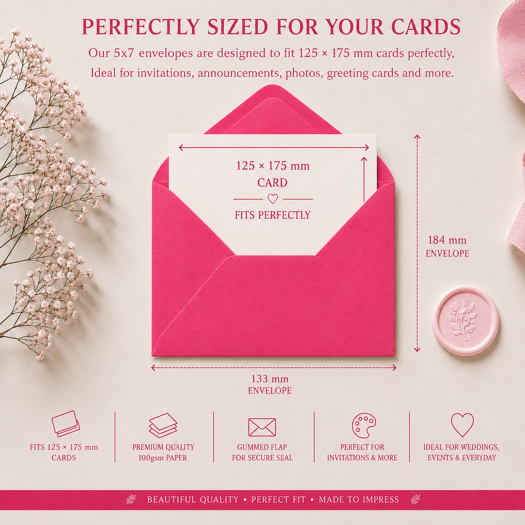 5x7 Hot Pink Envelopes – 133 × 184mm
