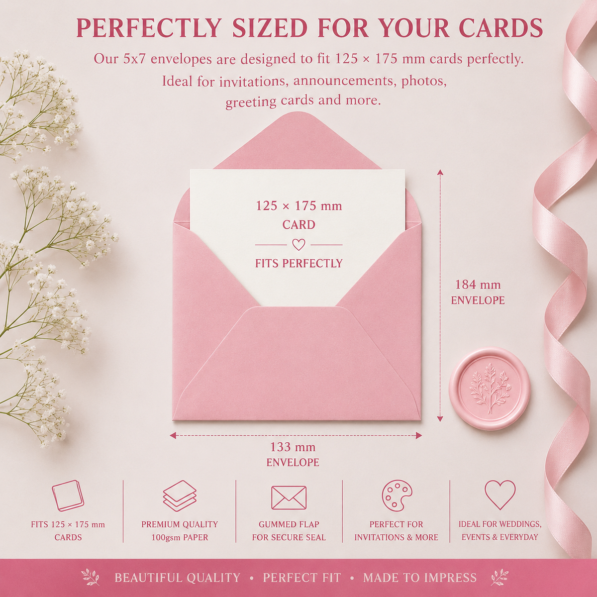 5x7 Light Pink Envelopes – 133 × 184mm