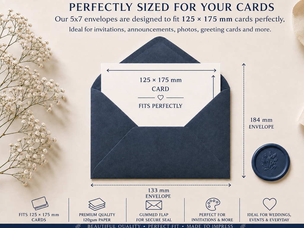5x7 Navy Envelopes – 133 × 184mm
