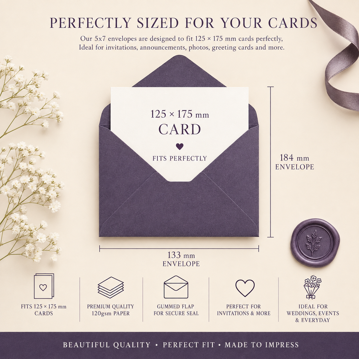 5x7 Aubergine Envelopes – 120gsm – 133 × 184mm