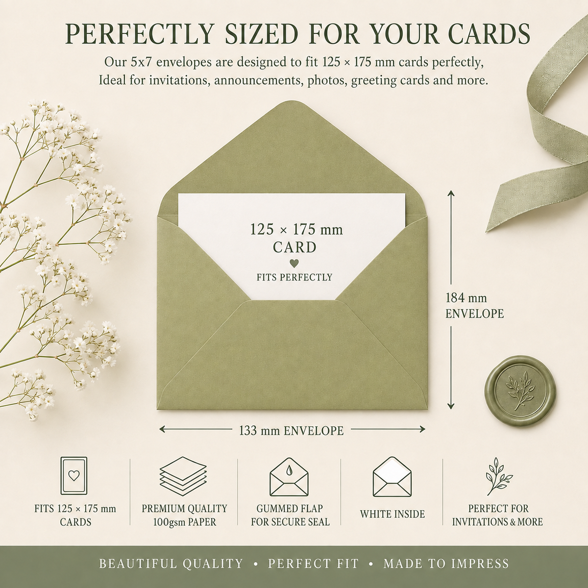 5x7 Sage Green Envelopes – 133 × 184mm