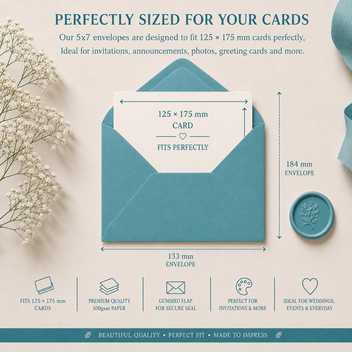 5x7 Teal Envelopes – 133 × 184mm