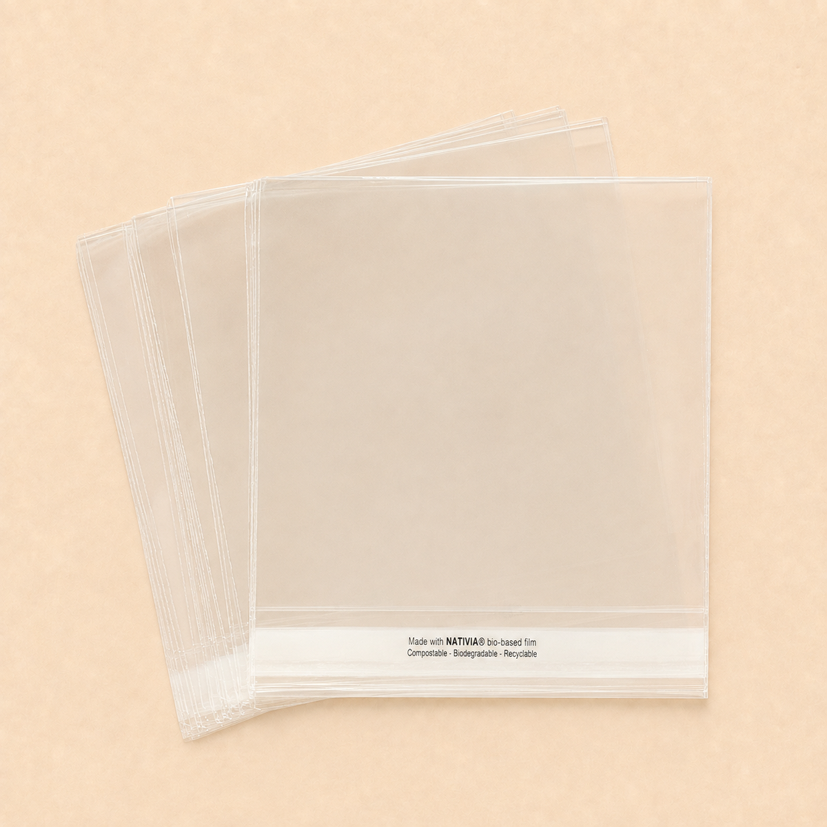 6x6 Compostable Cello Bags – Self Seal Card Sleeves – 155 × 160mm + 30mm Flap