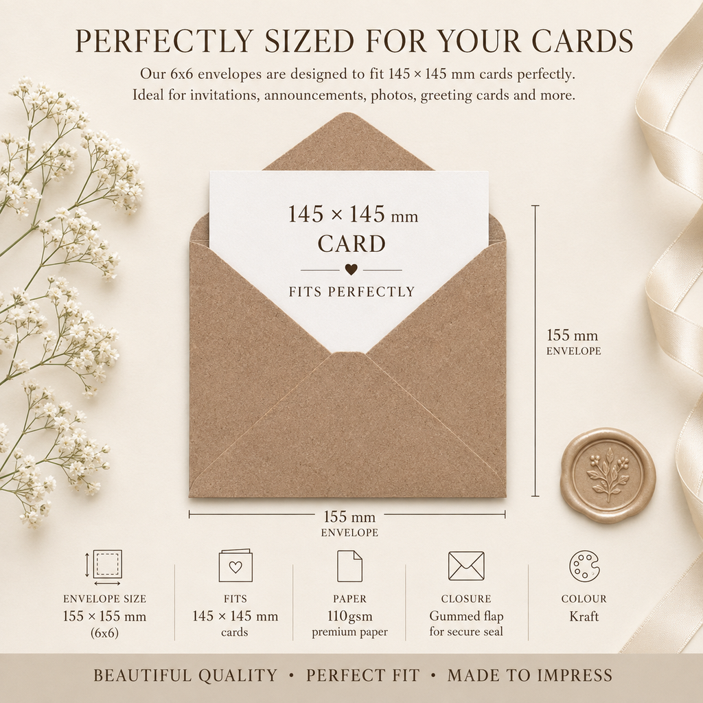 6x6 Recycled Kraft Fleck Envelopes – 110gsm – 155 × 155mm