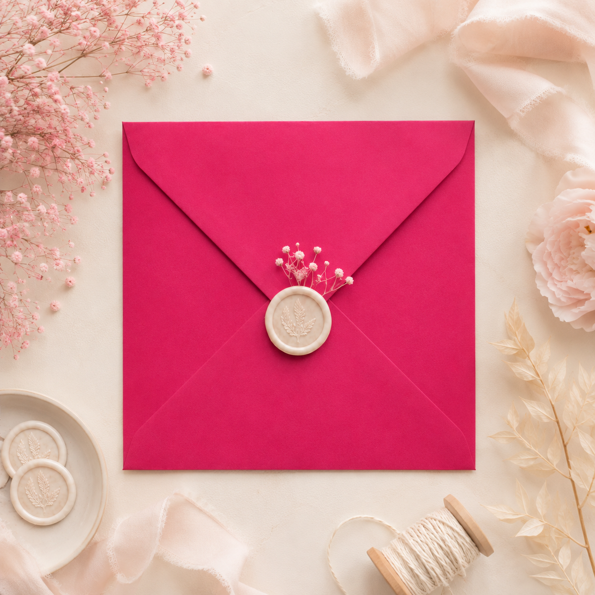 6x6 Hot Pink Envelopes – 100gsm – 155 × 155mm
