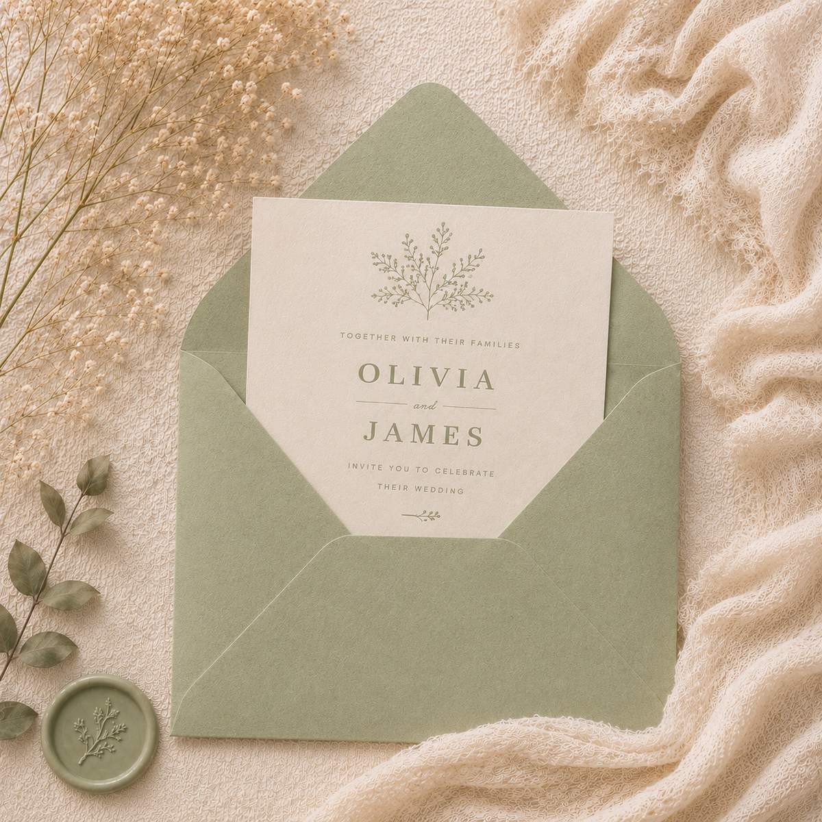 6x6 Sage Green Envelopes – 100gsm – 155 × 155mm