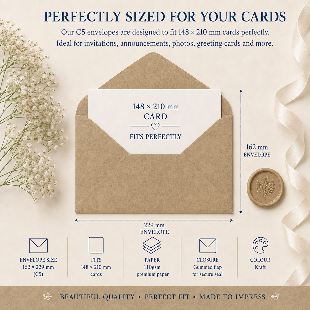 C5 Recycled Kraft Fleck Envelopes – 110gsm – 162 × 229mm