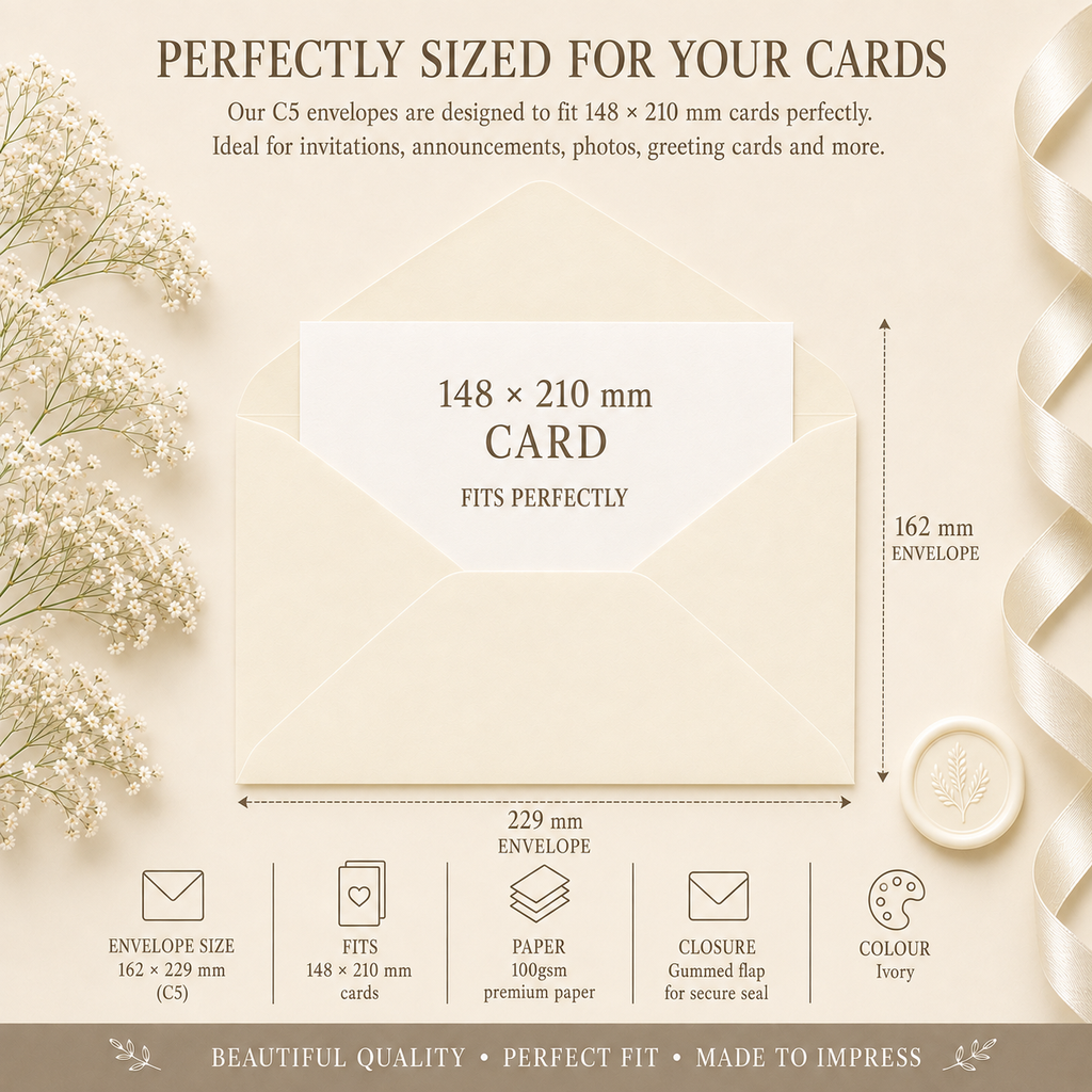 C5 Ivory Cream Envelopes – 162 × 229mm
