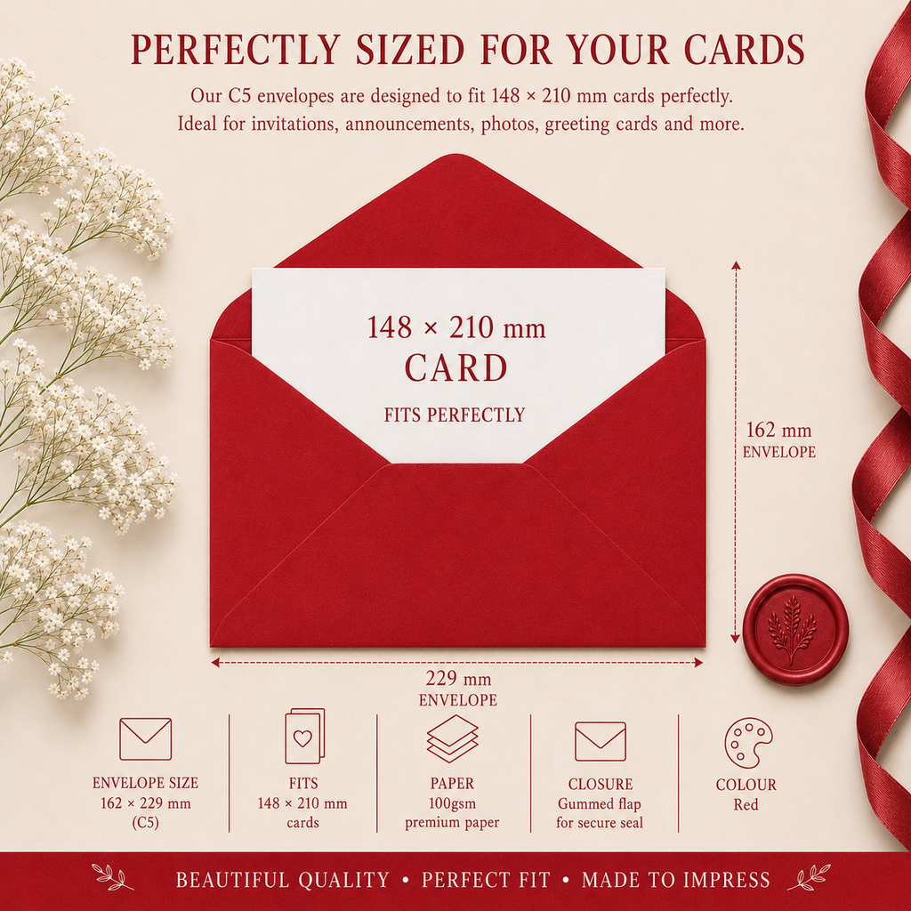 C5 Red Envelopes – 162 × 229mm