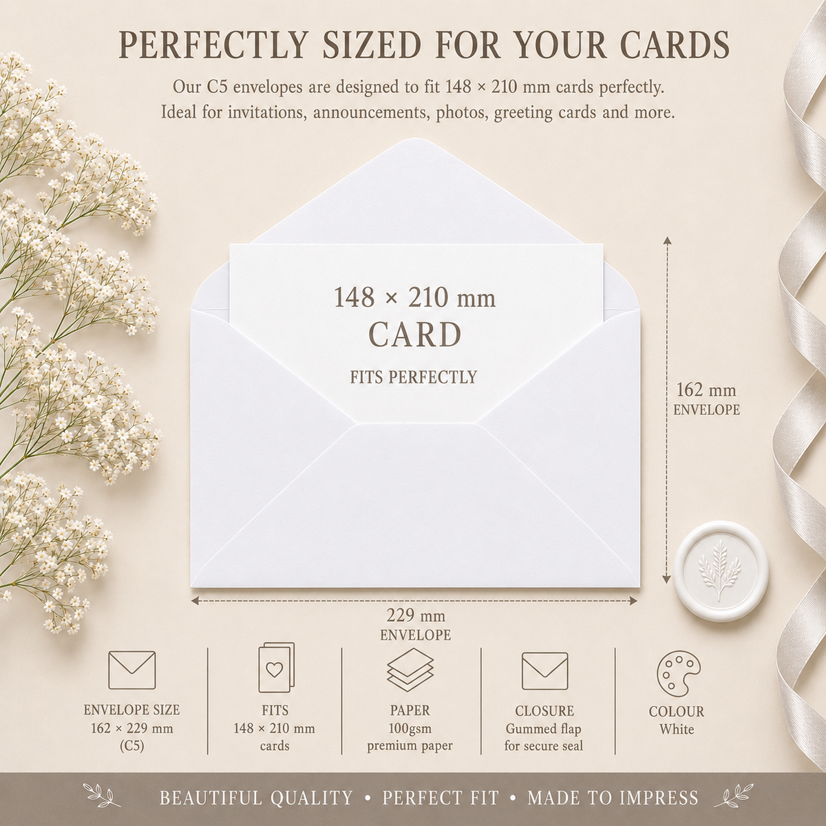 C5 White Envelopes – 162 × 229mm