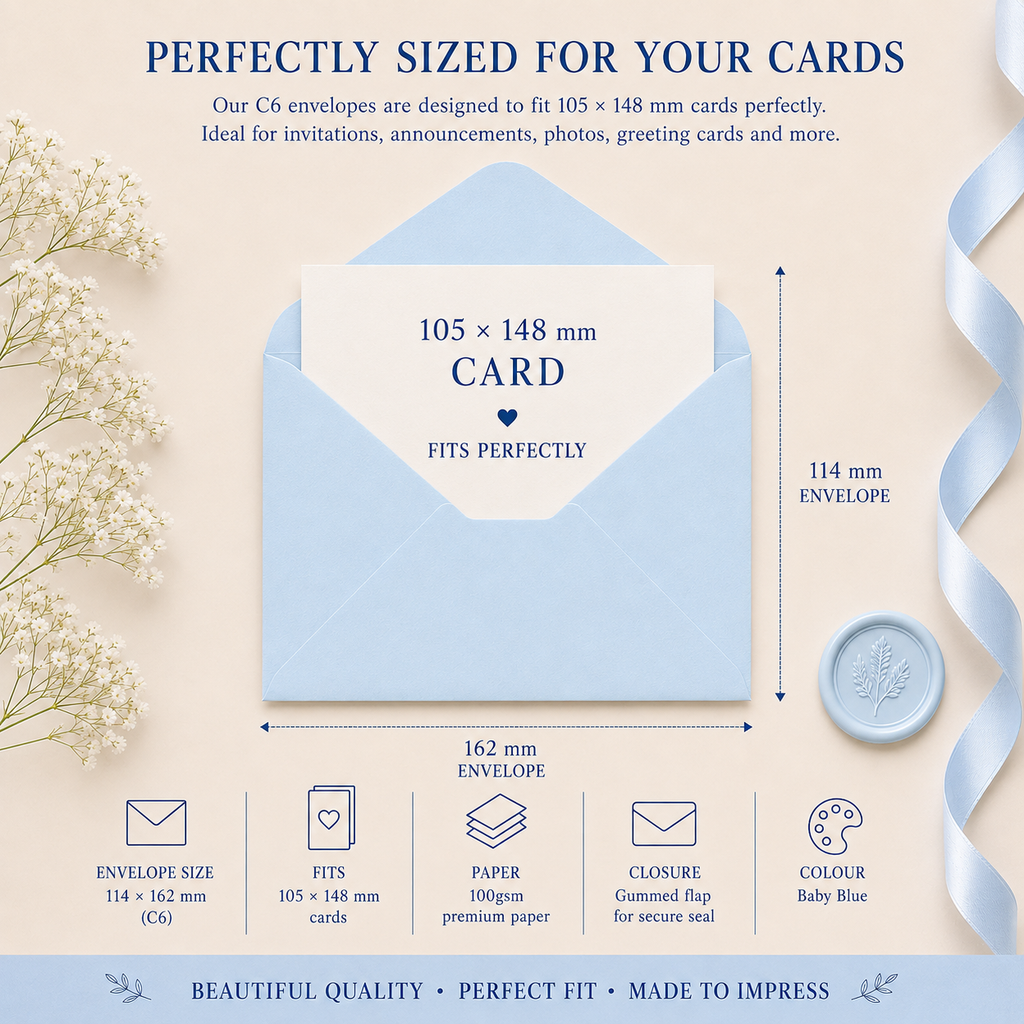 C6 Baby Blue Matte Envelopes – 114 × 162mm