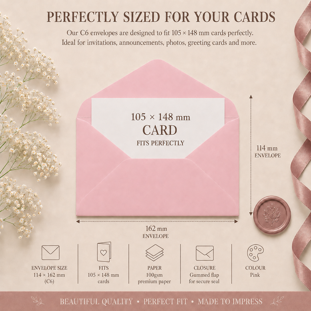C6 Baby Pink Envelopes – 100gsm – 114 × 162mm