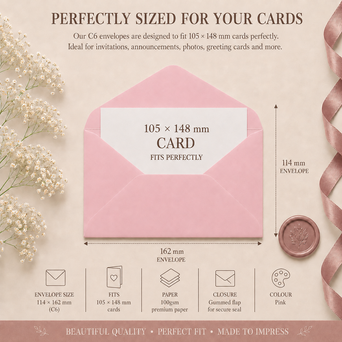 C6 Baby Pink Envelopes – 100gsm – 114 × 162mm