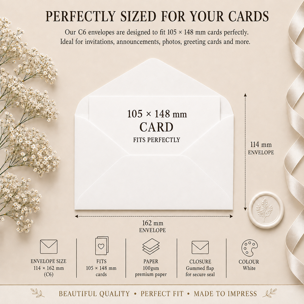 C6 White Envelopes – 100gsm – 114 × 162mm