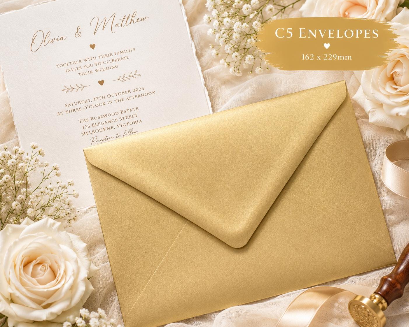 C5 Gold Wedding Envelopes | Metallic Invitation Envelopes for Luxury Stationery __etsy:8071726659