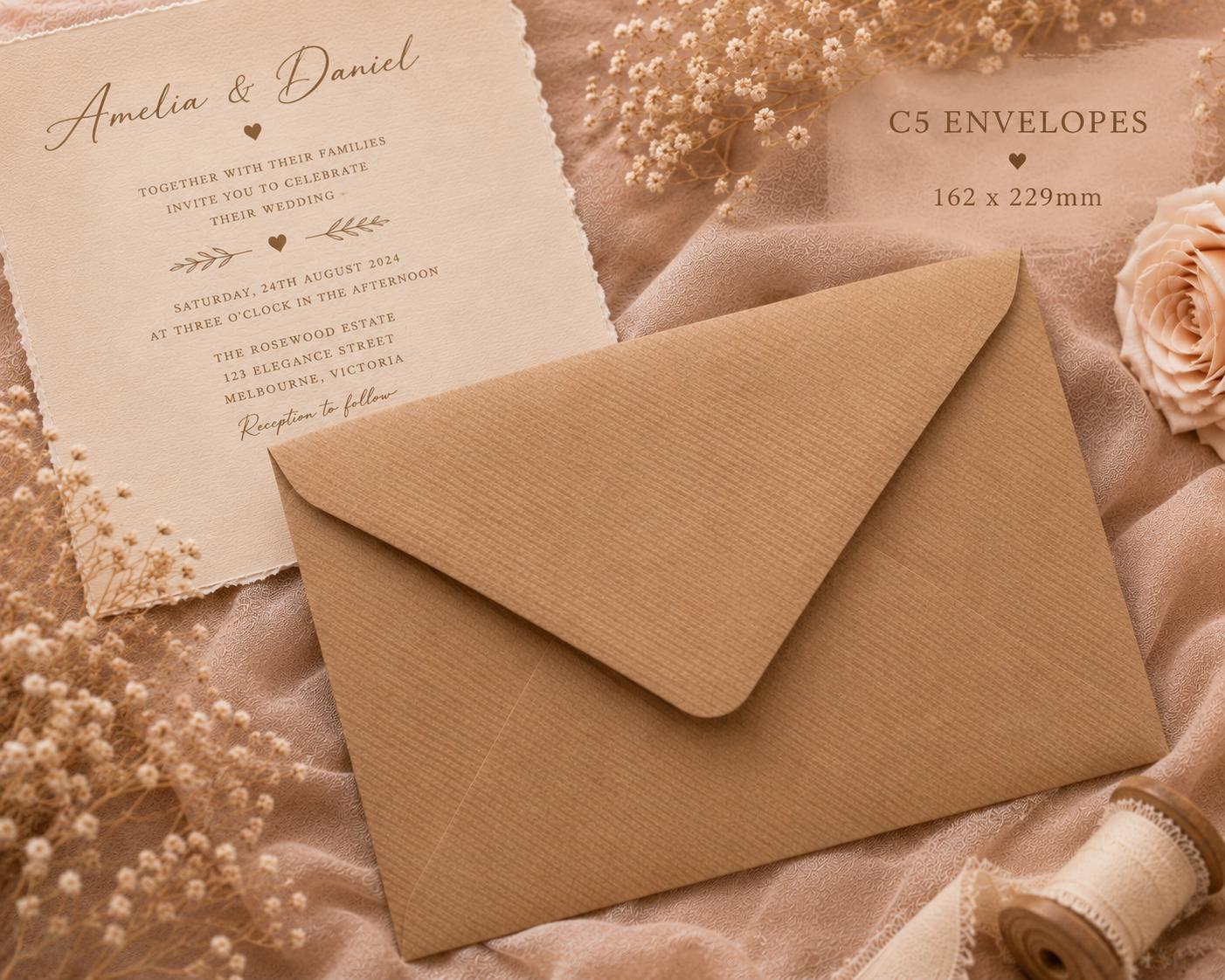 C5 Recycled Ribbed Brown Envelopes | Rustic Eco Friendly Invitation Envelopes __etsy:8023700626