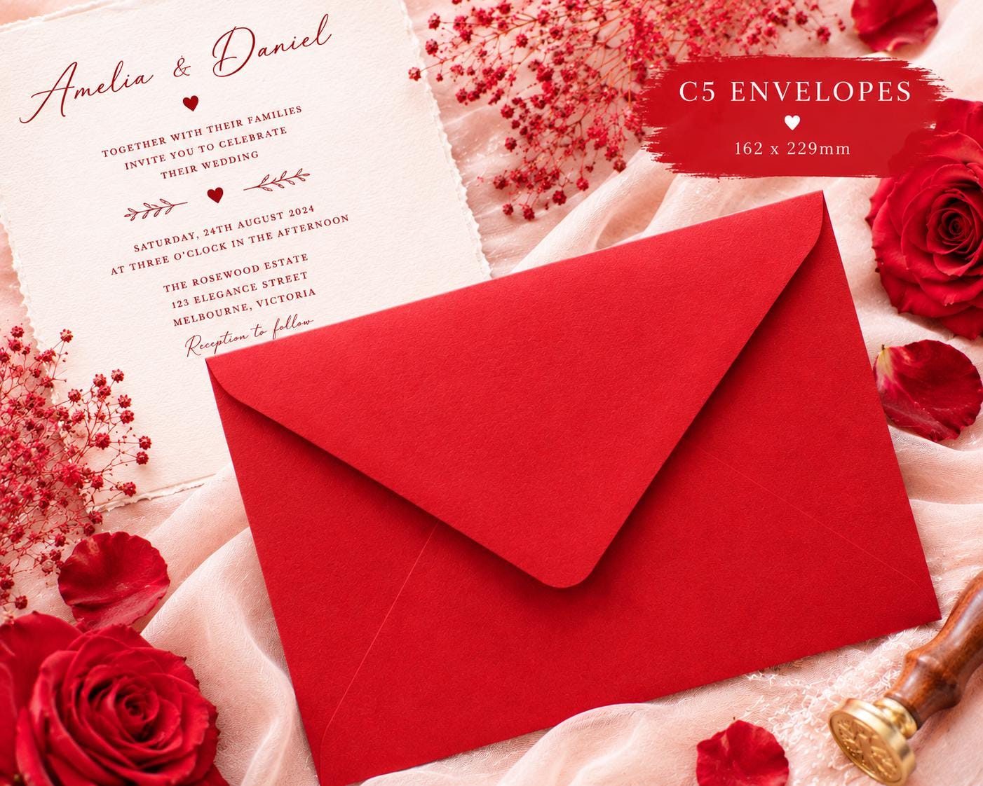 C5 Red Envelopes | Bold Invitation Envelopes for Wedding & Luxury Stationery __etsy:8071643859
