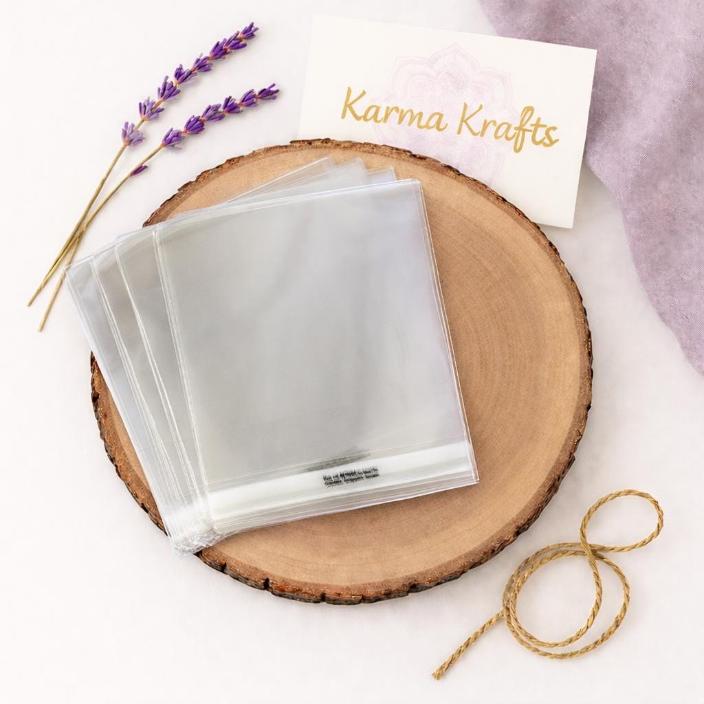 Compostable Cello Bags for 6x6 Cards | Self Seal Eco Display Sleeves (160 x 155mm) __etsy:8020643721