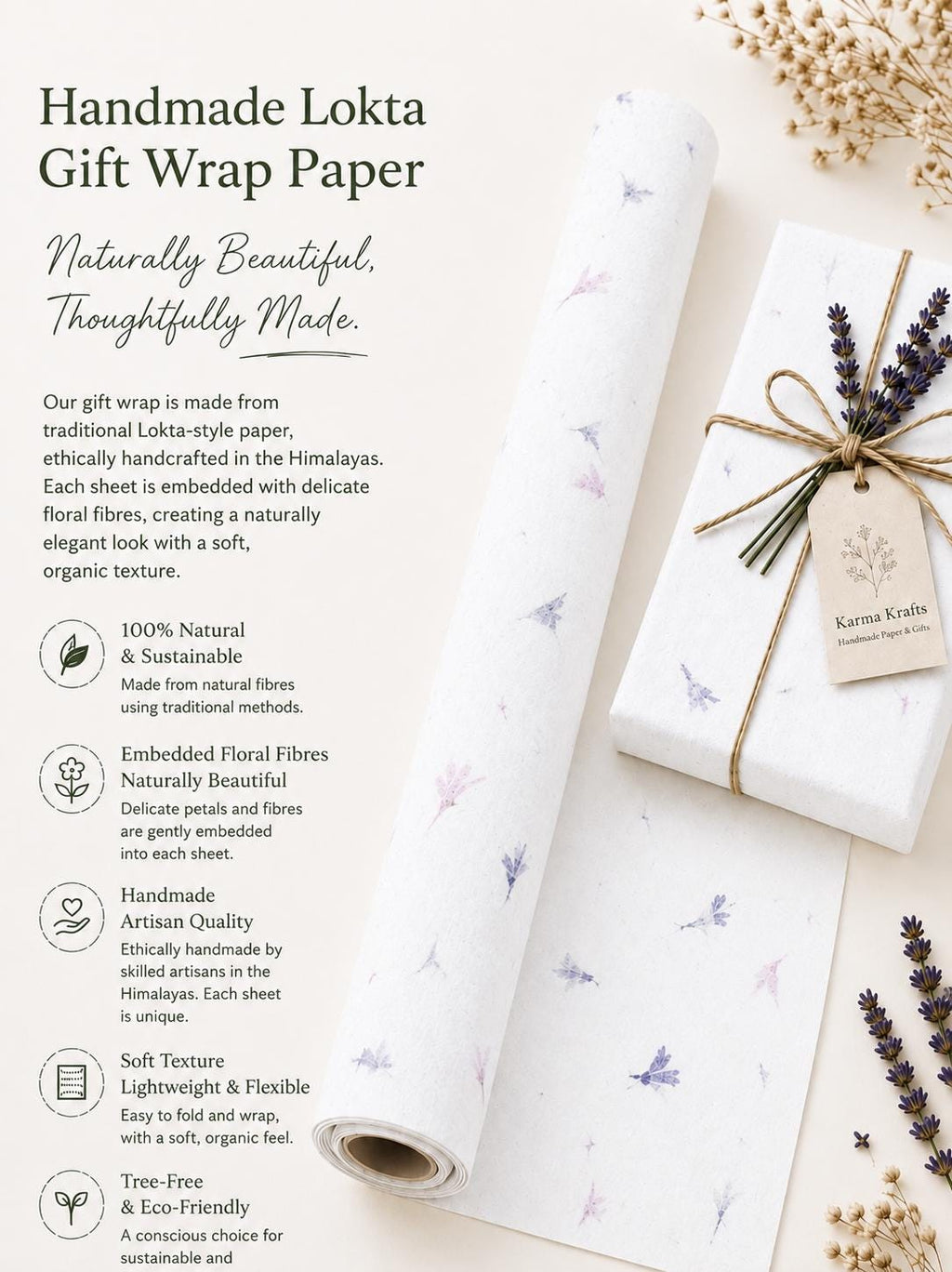 Cornflower Petal Lokta Wrapping Paper | Handmade Botanical Artisan Gift Wrap (51x76cm) __etsy:8019075904