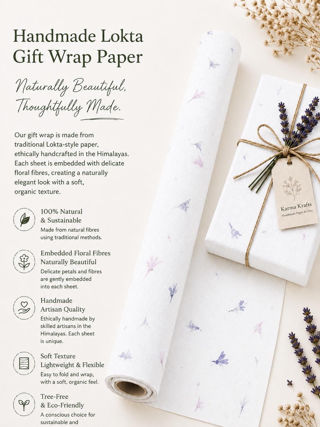 Cornflower Petal Lokta Wrapping Paper | Handmade Botanical Artisan Gift Wrap (51x76cm) __etsy:8019075904