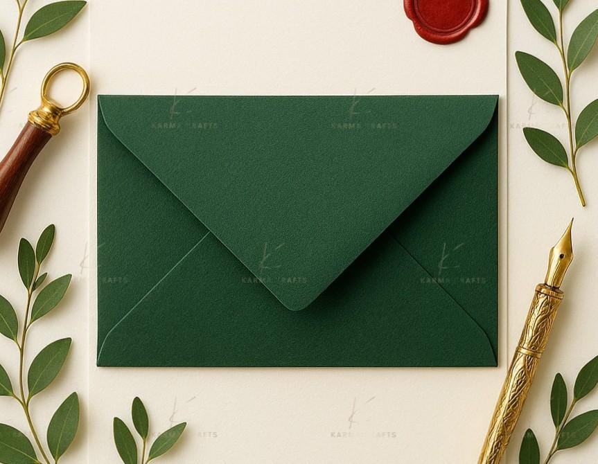 Deep Green Invitation Envelopes, 5x7 Stationery __etsy:7564027764