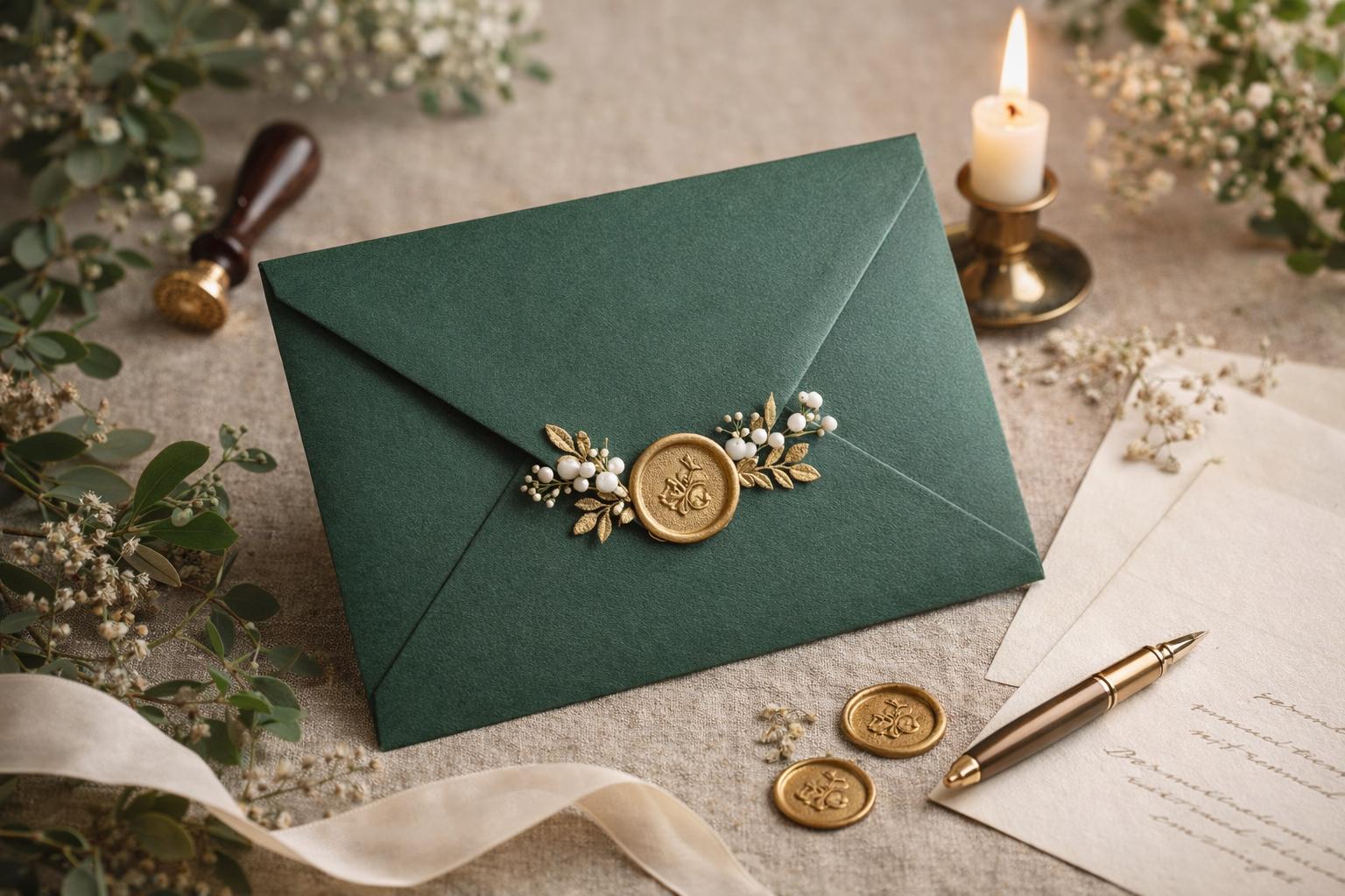 Deep Green Invitation Envelopes, 5x7 Stationery __etsy:7972581420
