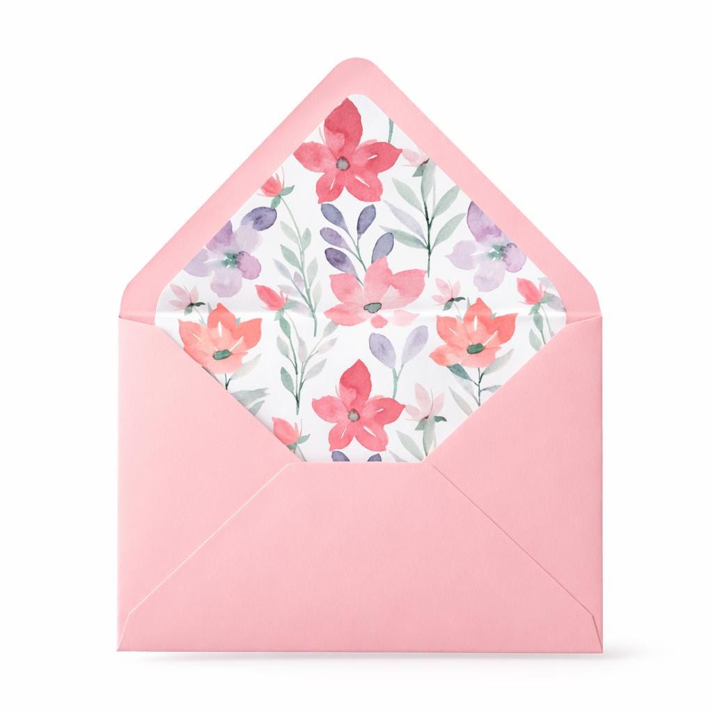 Baby Pink Lined Envelopes | Floral Wedding Invitation Stationery (5x7 inches)