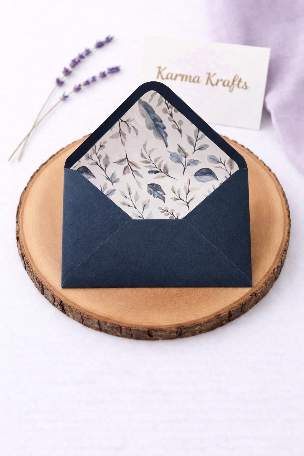 Navy Floral Lined Envelopes | Luxury Wedding Invitation Stationery (5x7 inches)