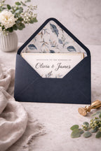 Navy Floral Lined Envelopes | Luxury Wedding Invitation Stationery (5x7 inches)