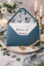 5x7 Teal Lined Envelopes | Botanical Wedding Invitation Envelopes | Luxury Floral Envelope Liners | Handmade UK