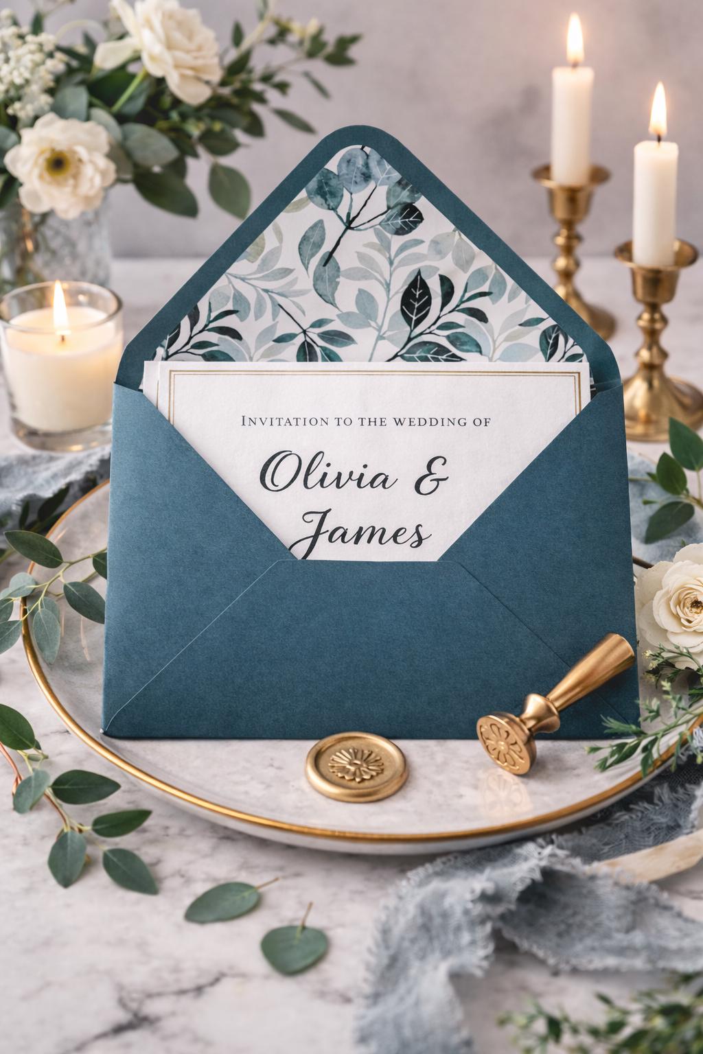 5x7 Teal Lined Envelopes | Botanical Wedding Invitation Envelopes | Luxury Floral Envelope Liners | Handmade UK