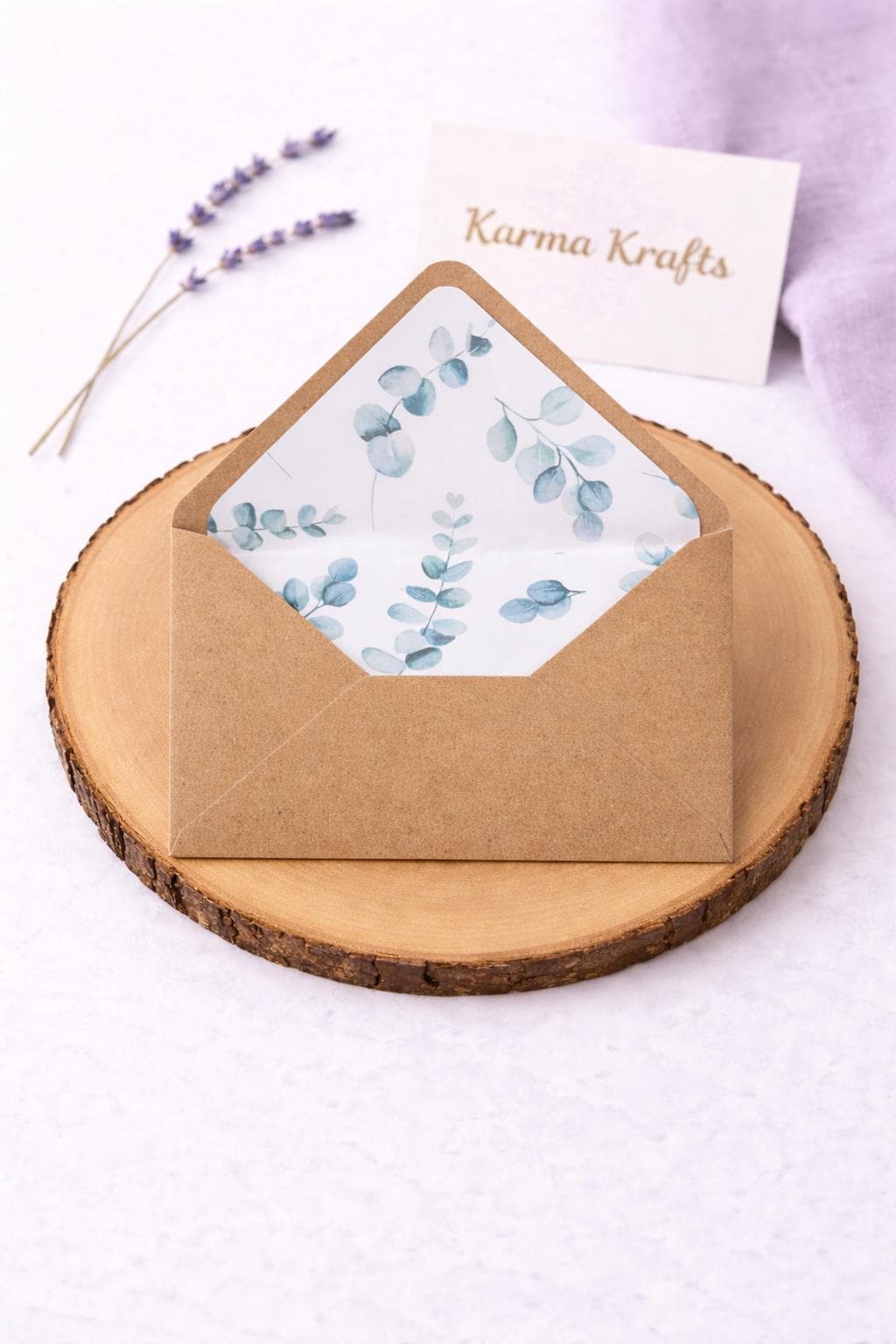5x7 Kraft Lined Envelopes | Rustic Wedding Invitation Envelopes | Eucalyptus Floral Envelope Liners | Handmade UK
