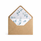 5x7 Kraft Lined Envelopes | Rustic Wedding Invitation Envelopes | Eucalyptus Floral Envelope Liners | Handmade UK
