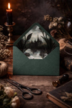 5x7 Gothic Wedding Lined Envelopes | Dark Green Castle Invitation Envelopes | Alternative Handmade UK