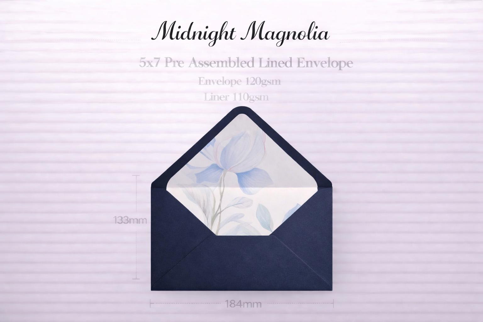 5x7 Navy Lined Envelopes | Blue Floral Wedding Invitation Envelopes | Luxury Handmade UK