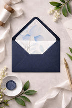 5x7 Navy Lined Envelopes | Blue Floral Wedding Invitation Envelopes | Luxury Handmade UK