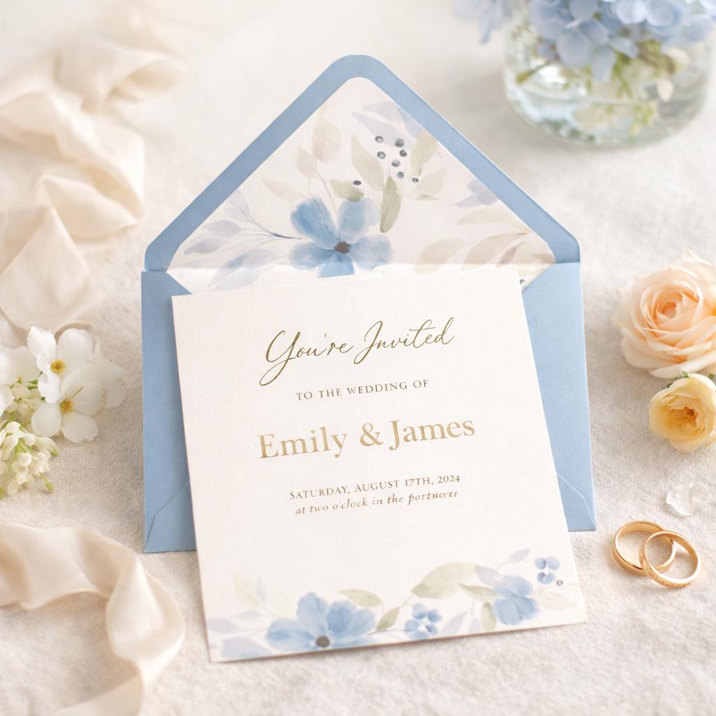 Dusty Blue 5x7 Envelopes with Watercolour Floral Liner | Wedding Stationery