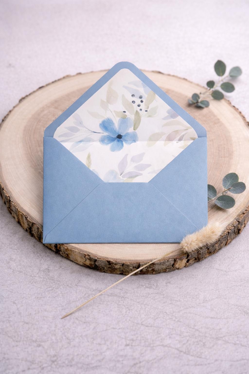 Dusty Blue 5x7 Envelopes with Watercolour Floral Liner | Wedding Stationery