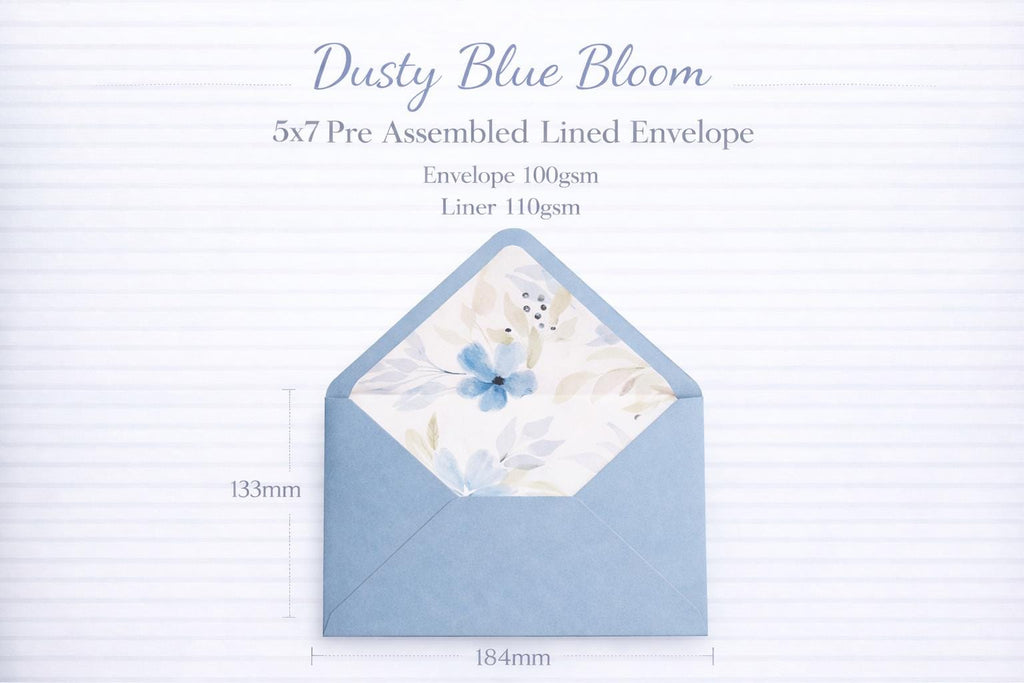 Dusty Blue 5x7 Envelopes with Watercolour Floral Liner | Wedding Stationery