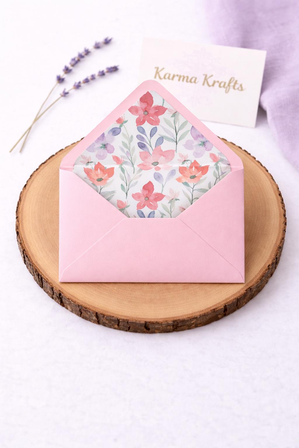 Baby Pink Lined Envelopes | Floral Wedding Invitation Stationery (5x7 inches)