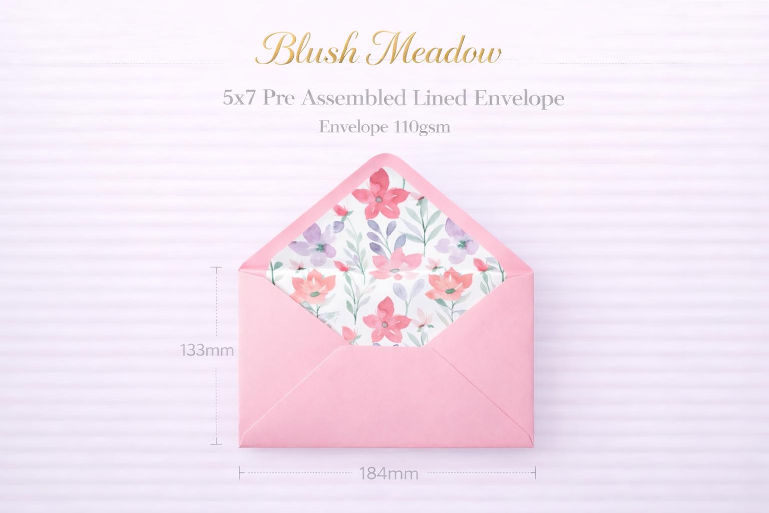 Baby Pink Lined Envelopes | Floral Wedding Invitation Stationery (5x7 inches)
