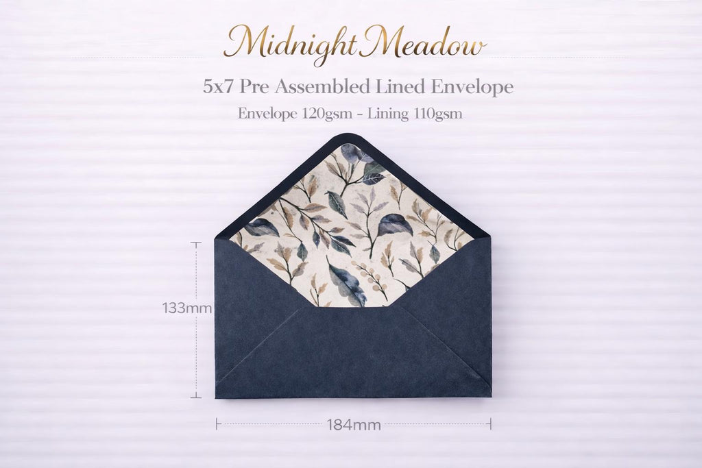 Navy Floral Lined Envelopes | Luxury Wedding Invitation Stationery (5x7 inches)