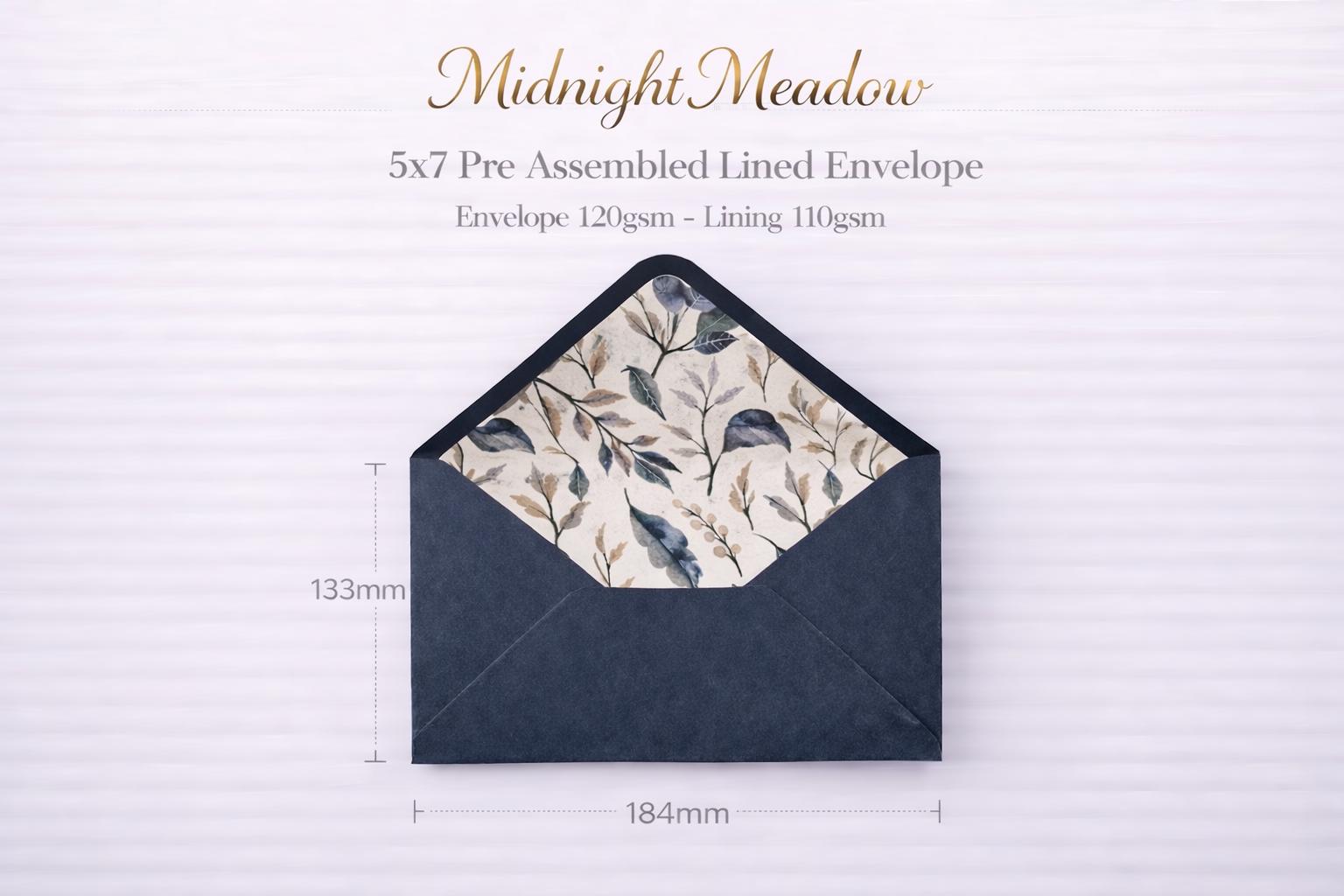 Navy Floral Lined Envelopes | Luxury Wedding Invitation Stationery (5x7 inches)