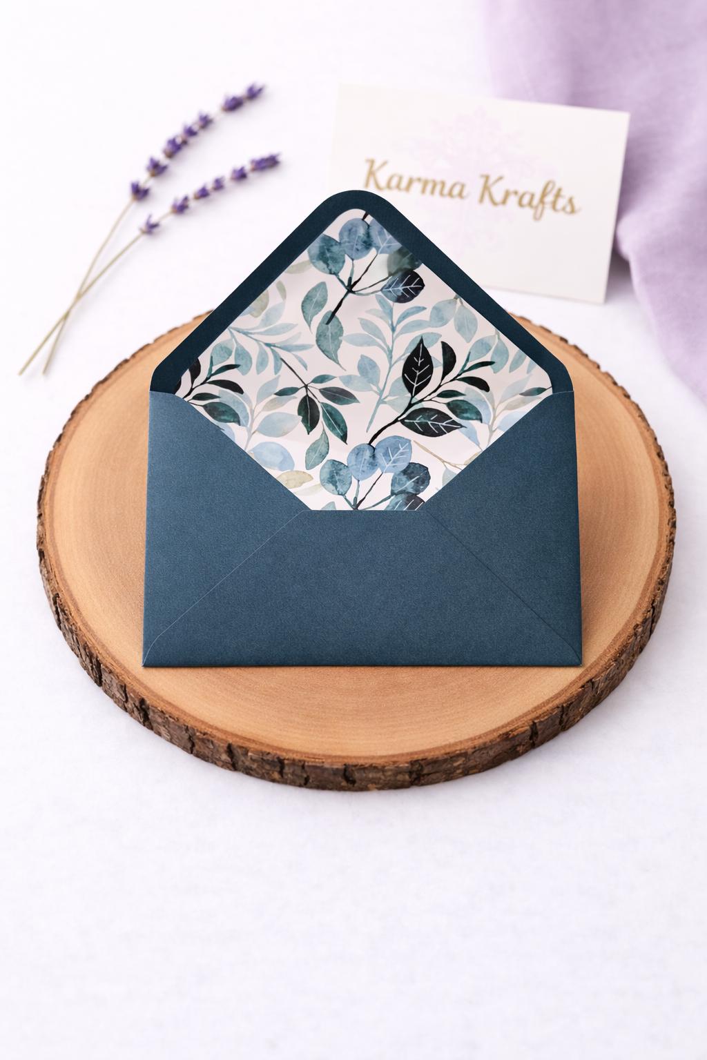 5x7 Teal Lined Envelopes | Botanical Wedding Invitation Envelopes | Luxury Floral Envelope Liners | Handmade UK