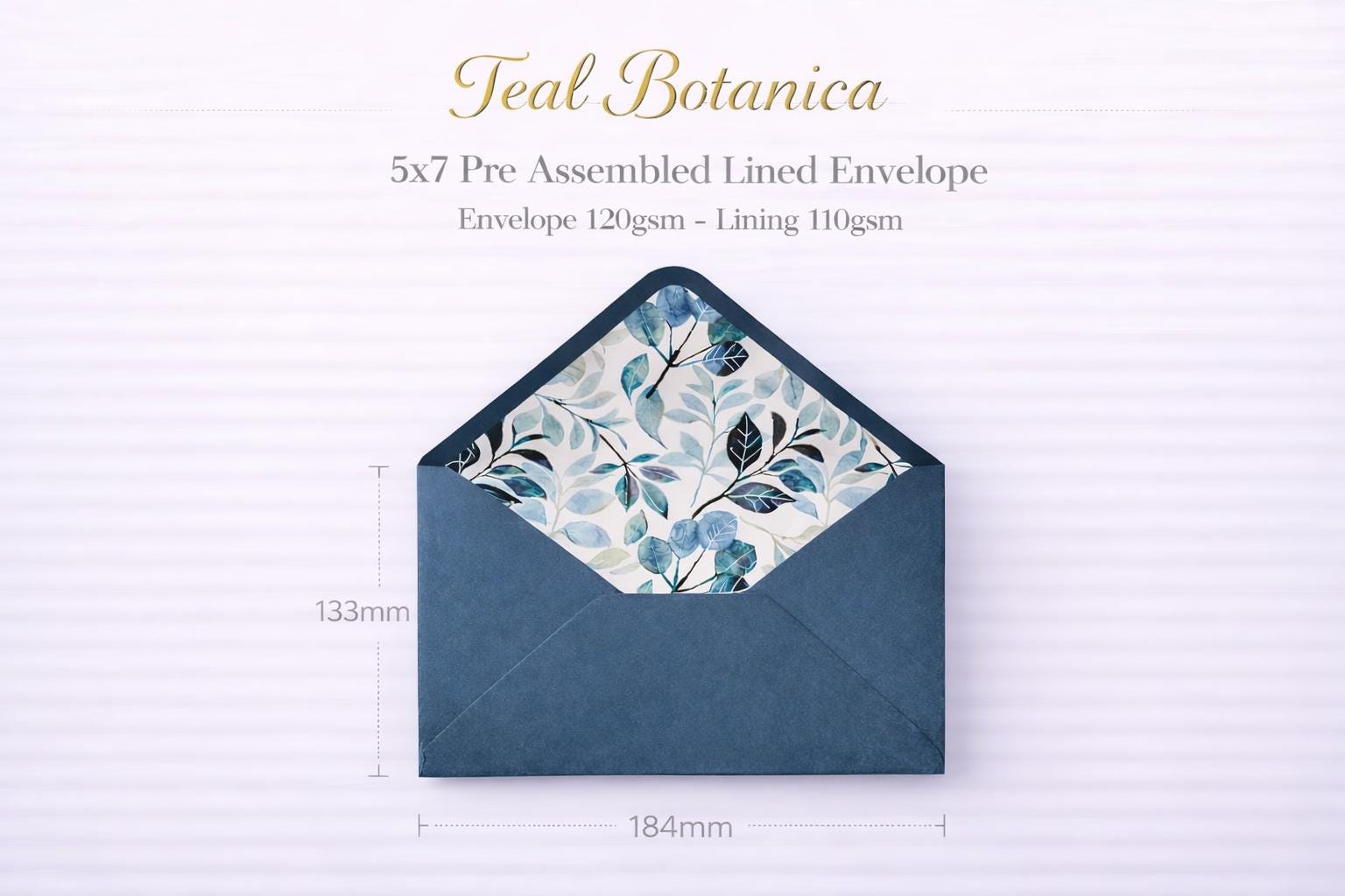 5x7 Teal Lined Envelopes | Botanical Wedding Invitation Envelopes | Luxury Floral Envelope Liners | Handmade UK