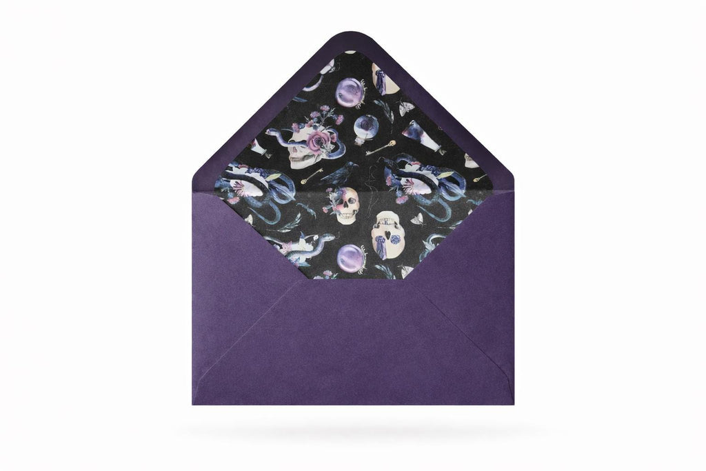 5x7 Gothic Lined Envelopes | Dark Wedding Invitation Envelopes | Skull & Celestial Envelope Liners | Handmade UK