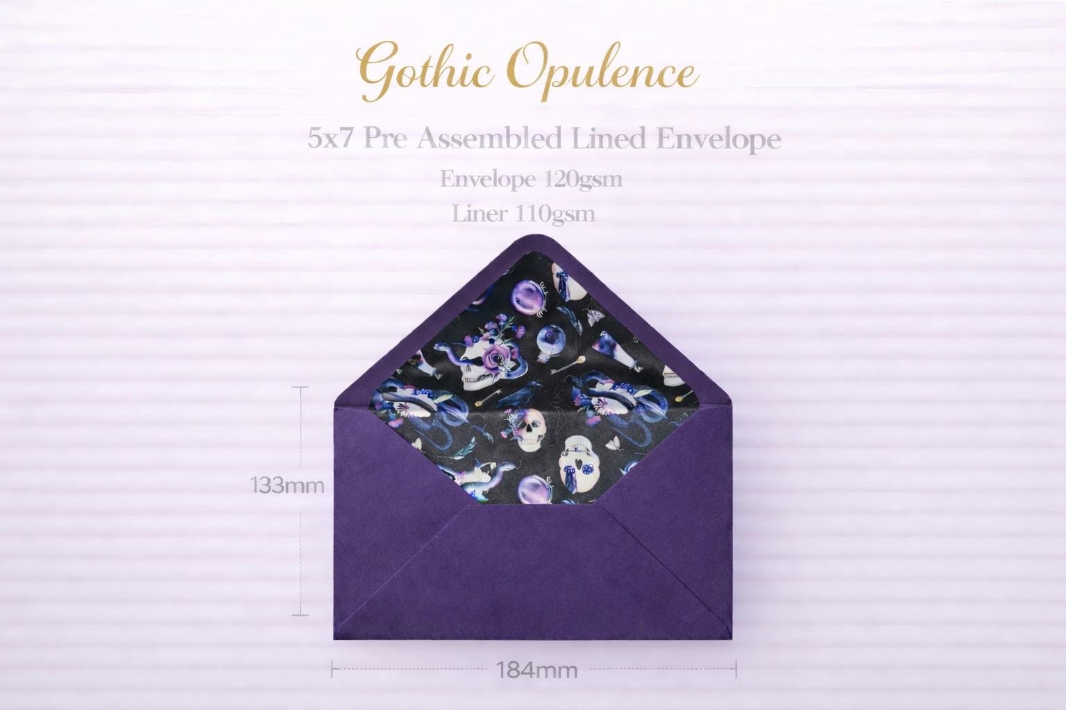 5x7 Gothic Lined Envelopes | Dark Wedding Invitation Envelopes | Skull & Celestial Envelope Liners | Handmade UK