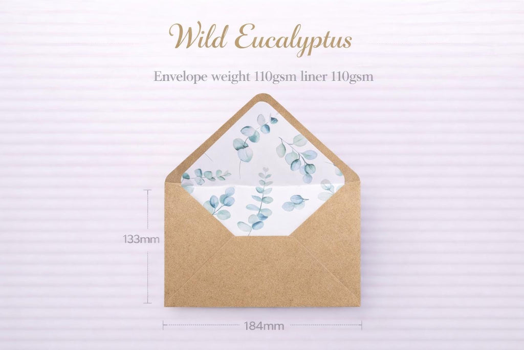 5x7 Kraft Lined Envelopes | Rustic Wedding Invitation Envelopes | Eucalyptus Floral Envelope Liners | Handmade UK