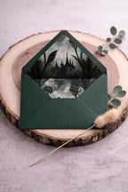 5x7 Gothic Wedding Lined Envelopes | Dark Green Castle Invitation Envelopes | Alternative Handmade UK